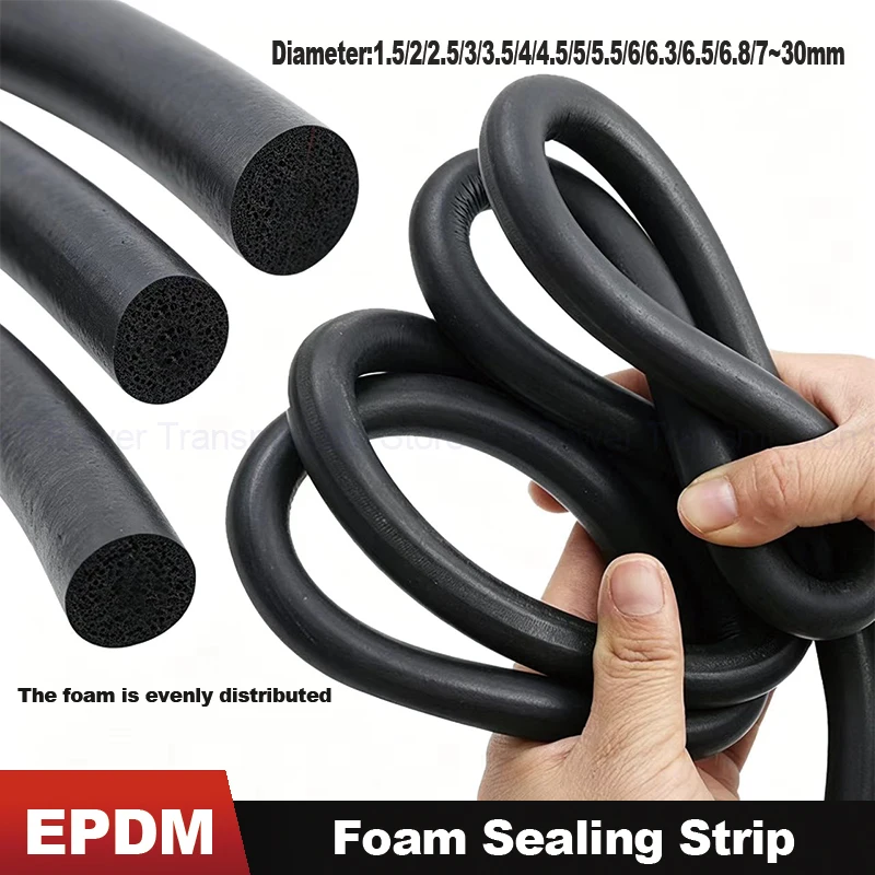 Diameter 1.5~30mm EPDM Foam Round Strip Solid Rubber Foam Strip Automotive Furniture Door/ Window Sealed Shock Absorption Strip