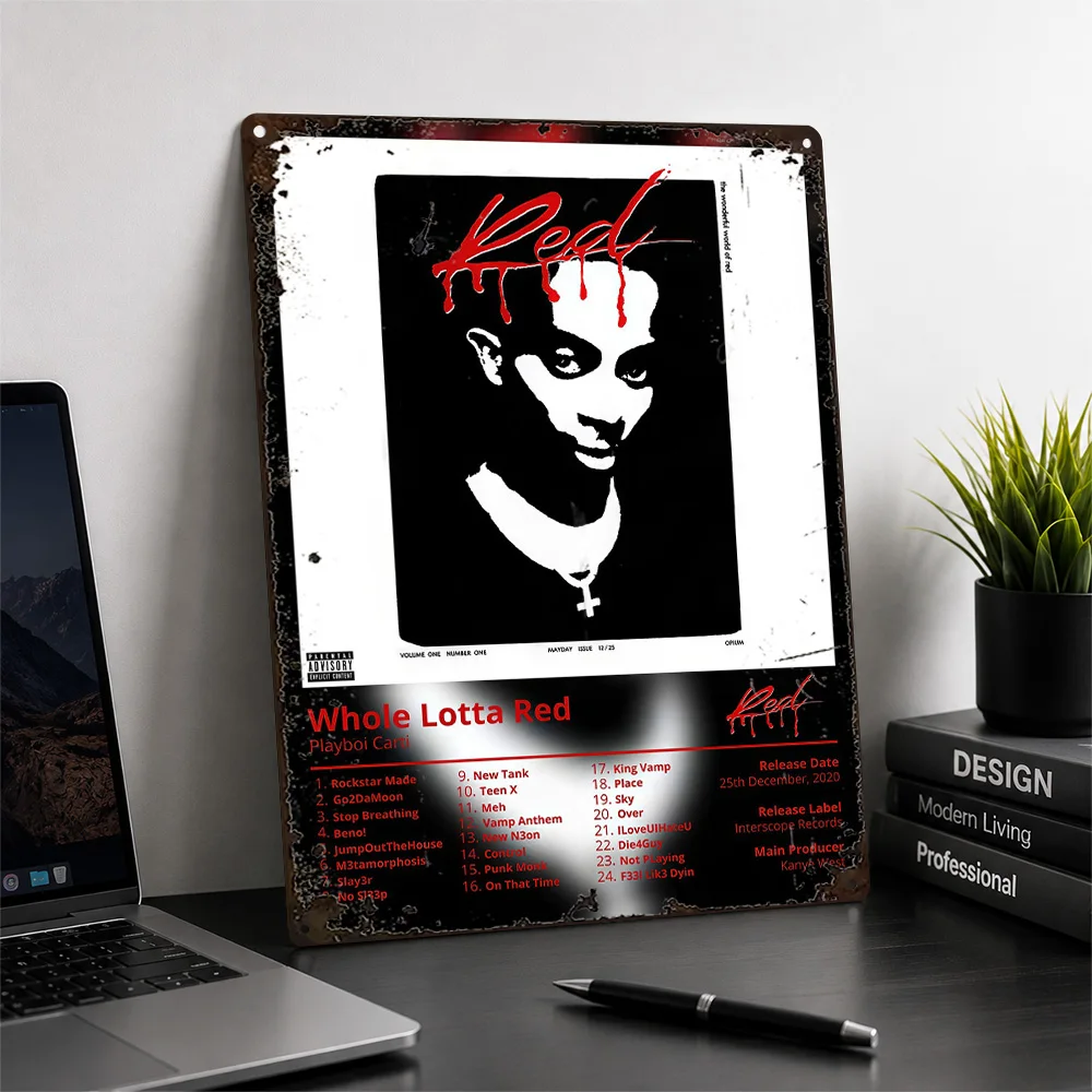 Playboi Carti Whole Lotta Red Printed Poster Graphic Wall Art For Bedroom Customized Aluminum Metal Sign Hip Hop Fan Gift Idea