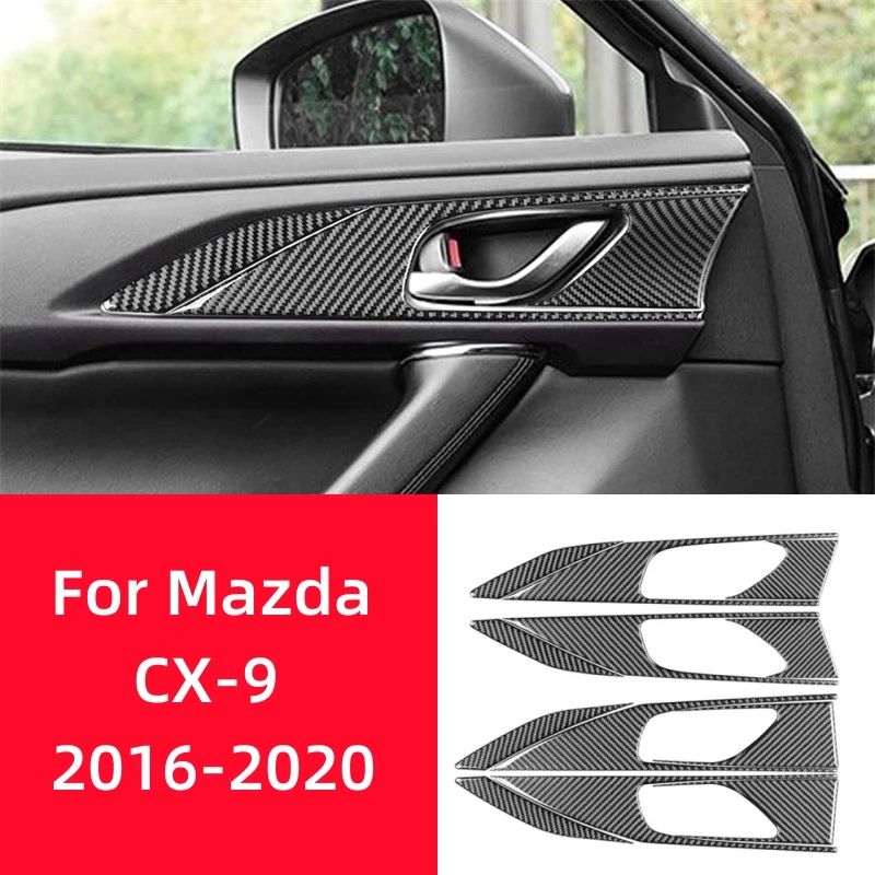 For Mazda CX-9 2016-2023 Interior Accessories Real Carbon Fiber Car Door Handle Decoration Frame Cover Trim Sticker Protection