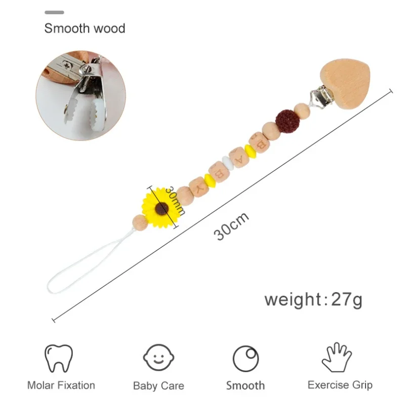너도밤나무 수제 실리콘 젖꼭지 체인, 맞춤형 이름, 맞춤형 아기 이름, 젖꼭지 클립, 장난감 액세서리