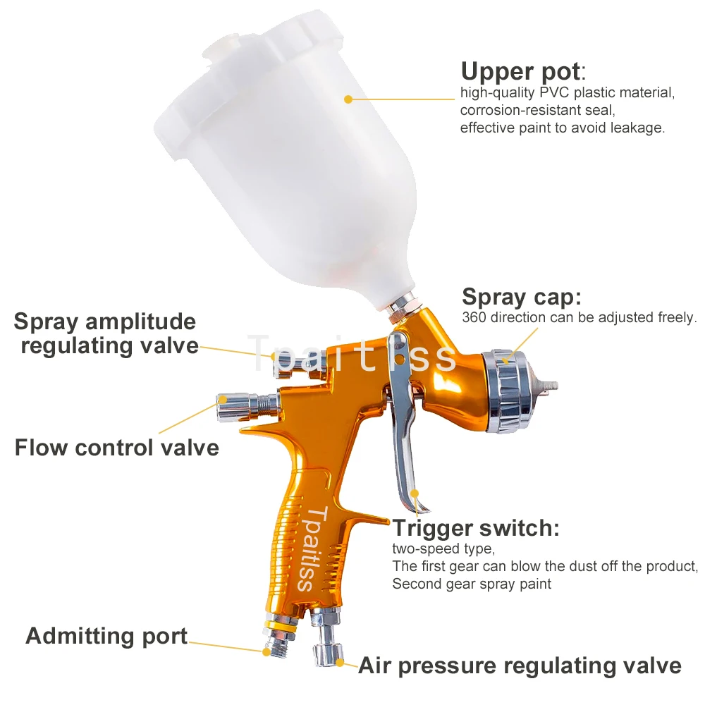 Tpaitlss-pistola de pulverización de pintura para coche, pistola de aire a base de agua con boquilla TE20/T110, 1,3/1,8mm