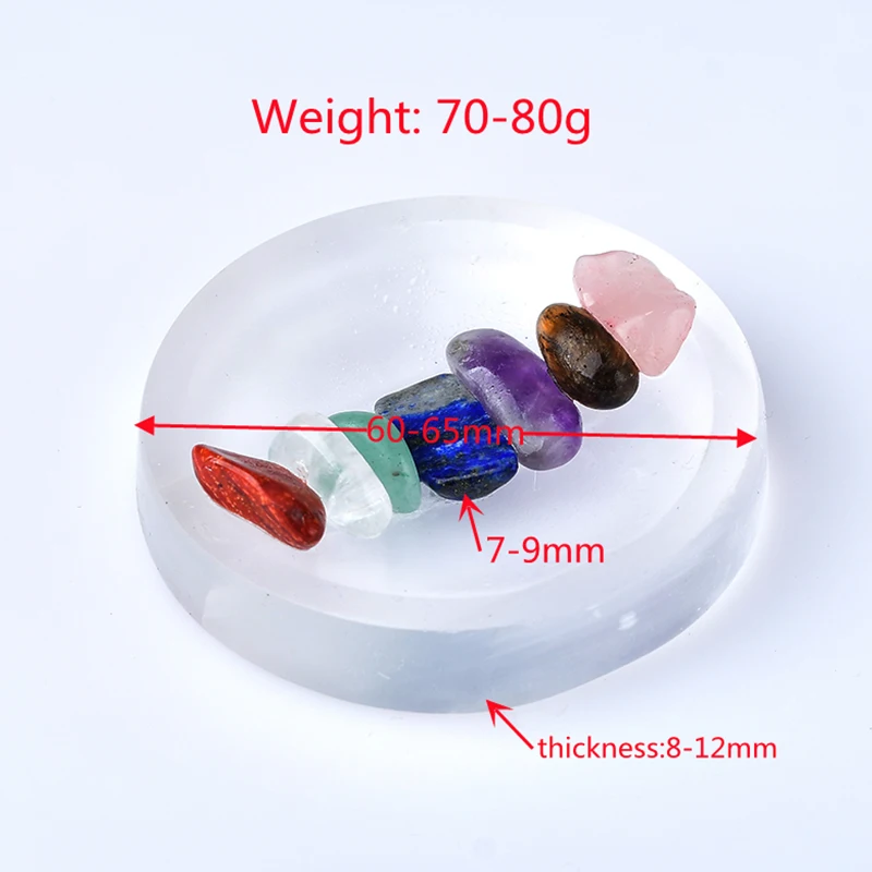1PC Seven Chakra Natural  Gravel With Selenite Circle Bowl Plaster Minerals Reiki Specimen Point Reiki Healing Stone Amulet Gift