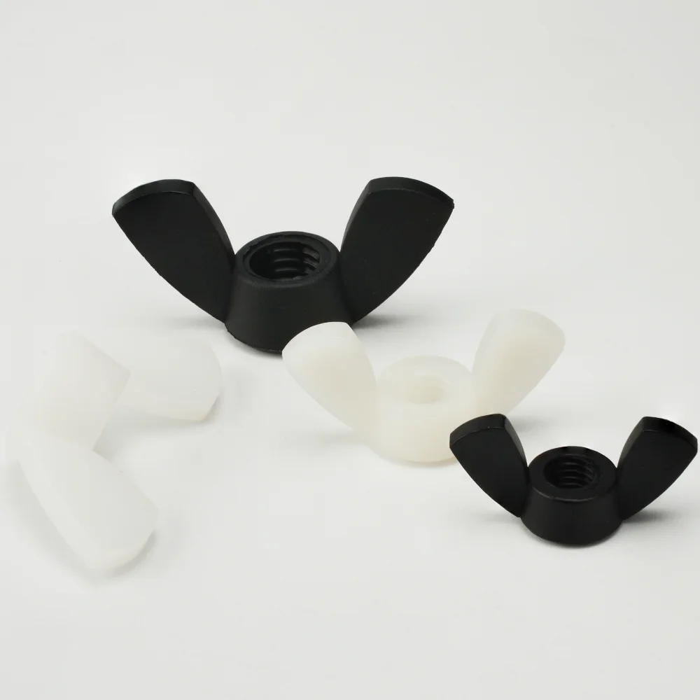 10/20 Stück Nylon-Flügelmutter M3 M4 M5 M6 M8 M10 M12 Schwarz/Weiß Handfest anziehen Rändelmutter Schmetterlingsmutter Isolierung Kunststoff Rändelmutter