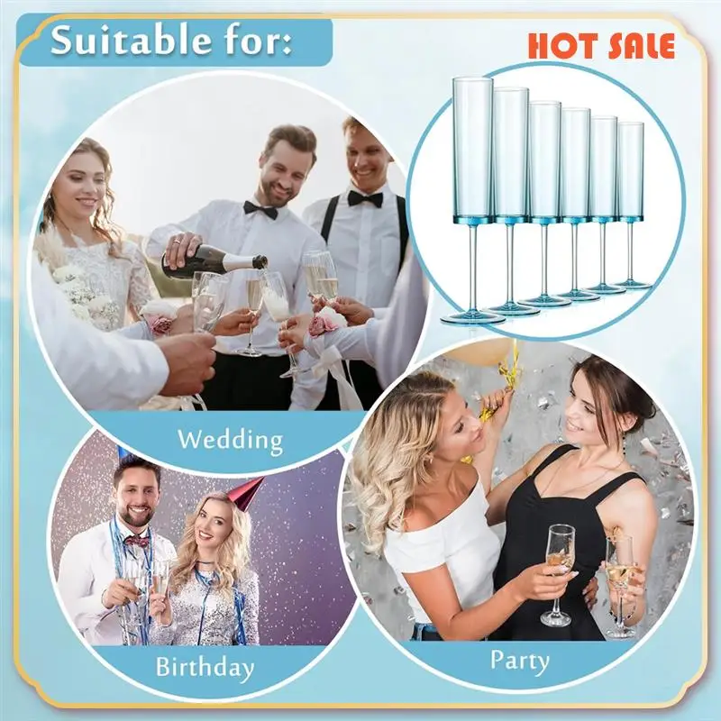 

ABFA Флейты для шампанского, квадратные бокалы для шампанского на 6 унций, купоны на ножках, многоразовые свадебные бокалы для тостов, 12 шт.