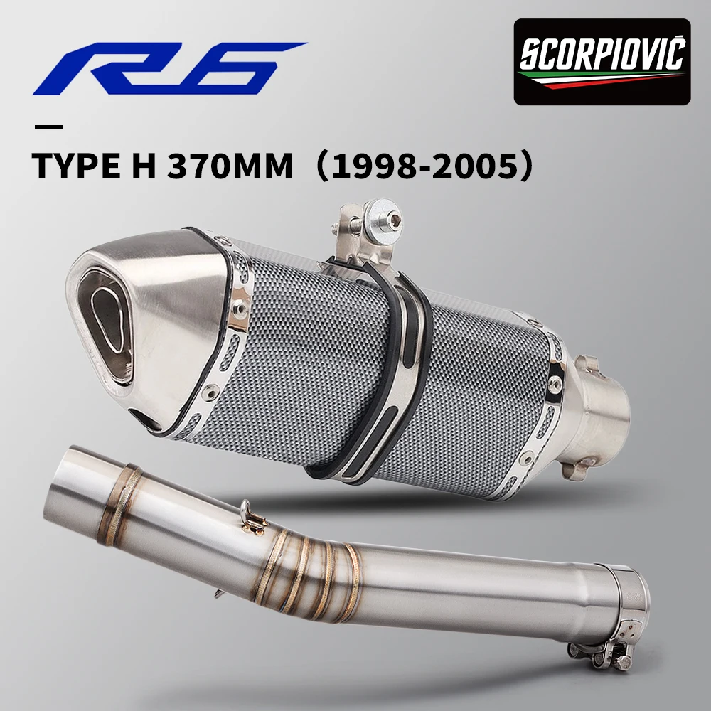 370mm Tail Muffler Mid Pipe  For 1998-2005 YZF-R6 Slip On Exhaust System With DB Killer Suitable