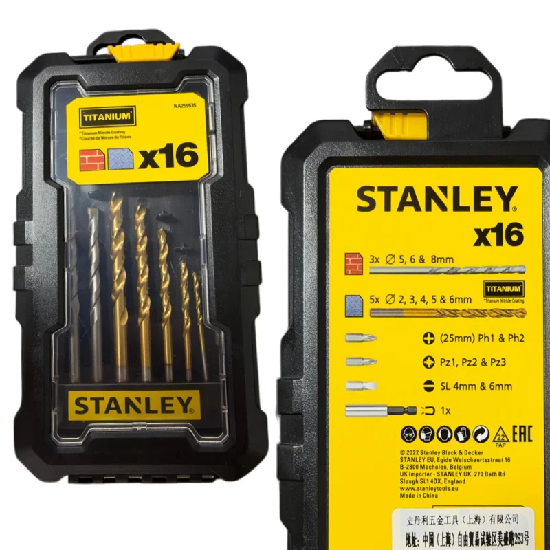 Stanley boorset met snelstaal, geschikt voor roestvast staal, metaal, houtbewerking en voor diverse toepassingen.