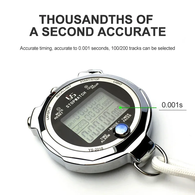 Professional Digital Stopwatch 0.001s Precision 100/200 Channels Memory Portable Sports Training Timer Luminous Countdown Timer