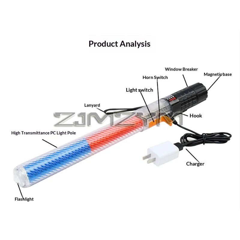 Portable LED Traffic Safety Wand Charging Command Stick Waterproof Magnetic Beacon Bright Emergency Lighting