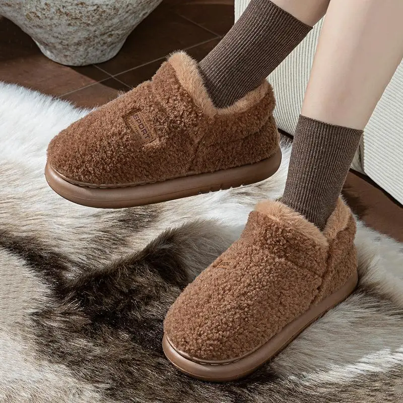 Komfortable Schneestiefel aus Lammwolle mit rutschfester, dicker Sohle für Damen, Winter 2026, Übergröße 45, warme, plüschige Stiefeletten, kurze, pelzige Stiefeletten für Damen – Detail 12