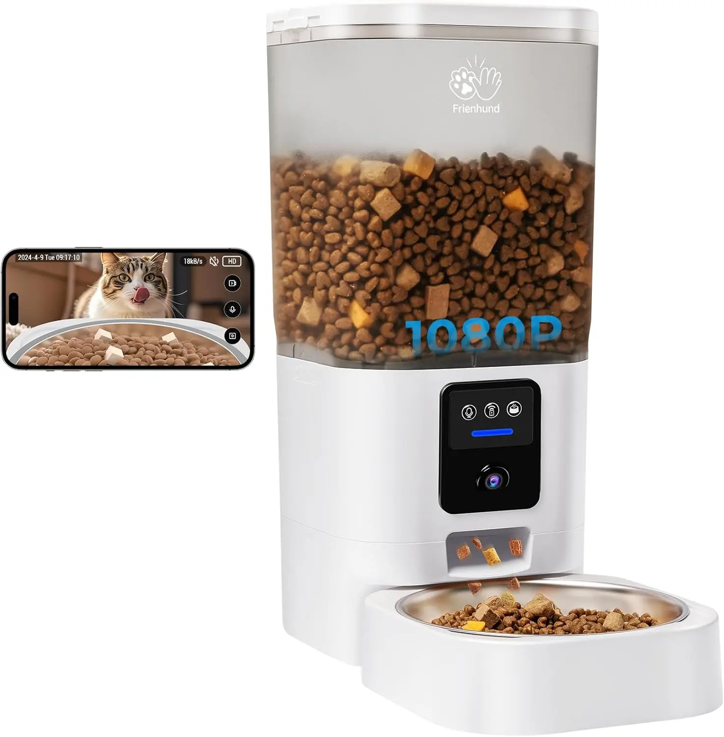 

Умная кормушка для животных с HD-камерой: Wi-Fi 5G, ночное видение, объем 7 л для кошек и собак, легко моющаяся, разборная конструкция