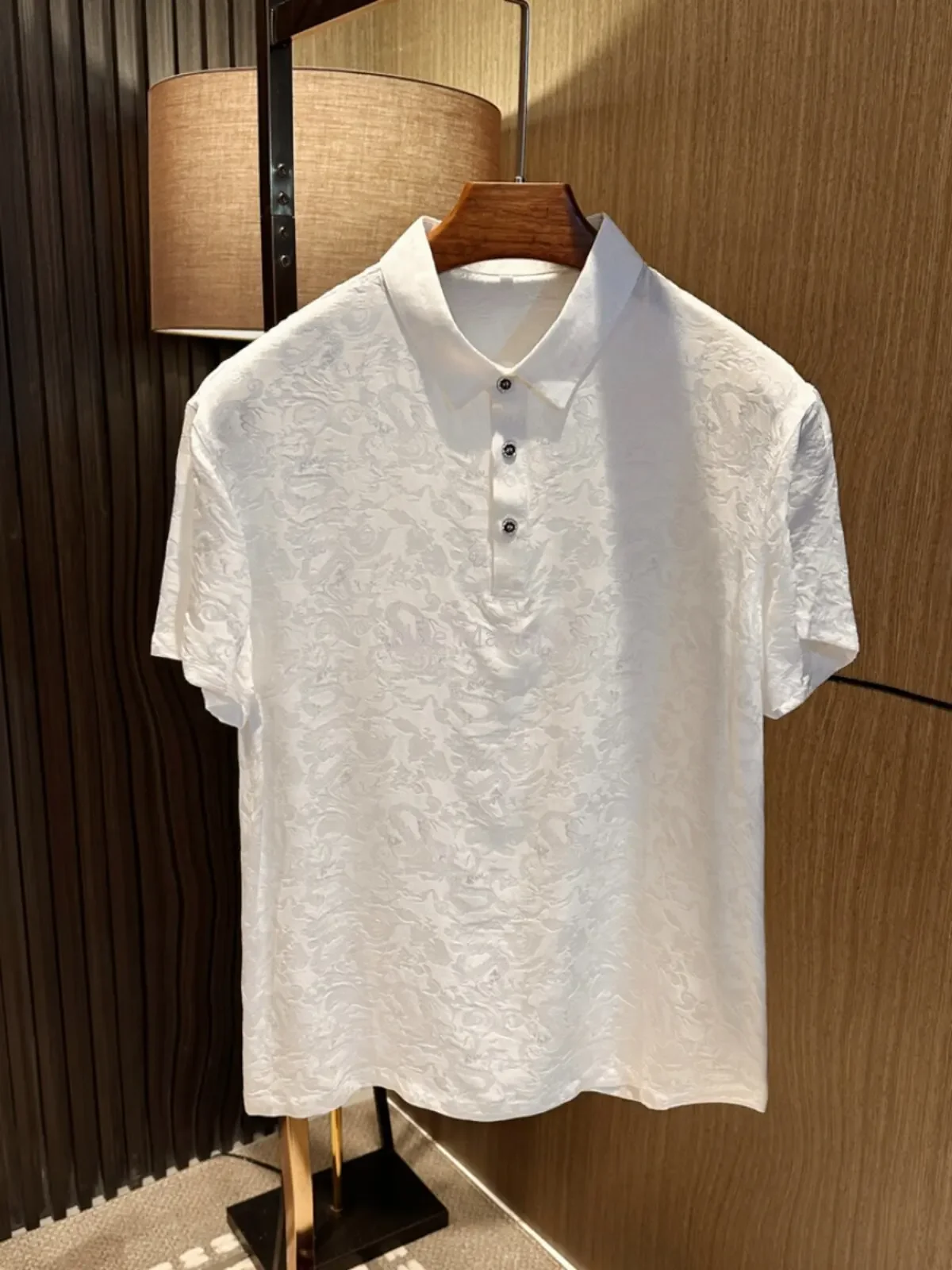 Summer new solid color mulberry silk lapel short-sleeved T-shirt