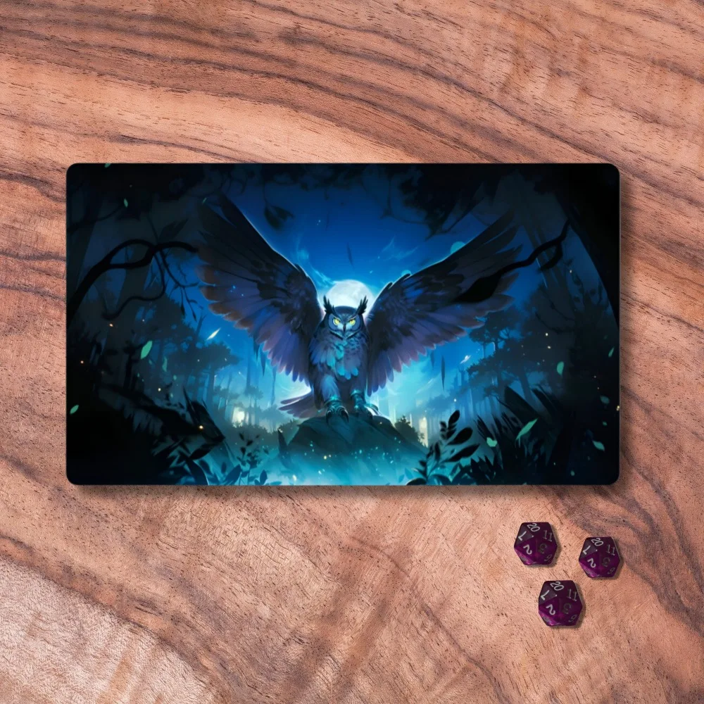 RPG Playmat, Night Owl Themed CCGPlaymat Available With or Without Zones, Woodland Forest Themed TCG Playmat, Gifts for Gamers