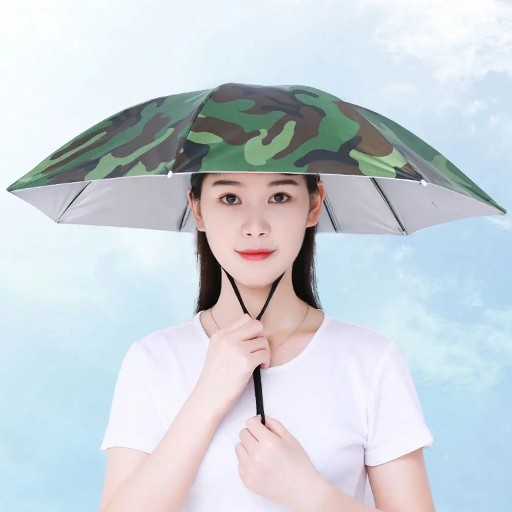 1PC Umbrella Hat Windproof Fishing Head Wearing Sunshade Rain Gear Outdoor Folding Portable Umbrella Camping Beach Head Hats