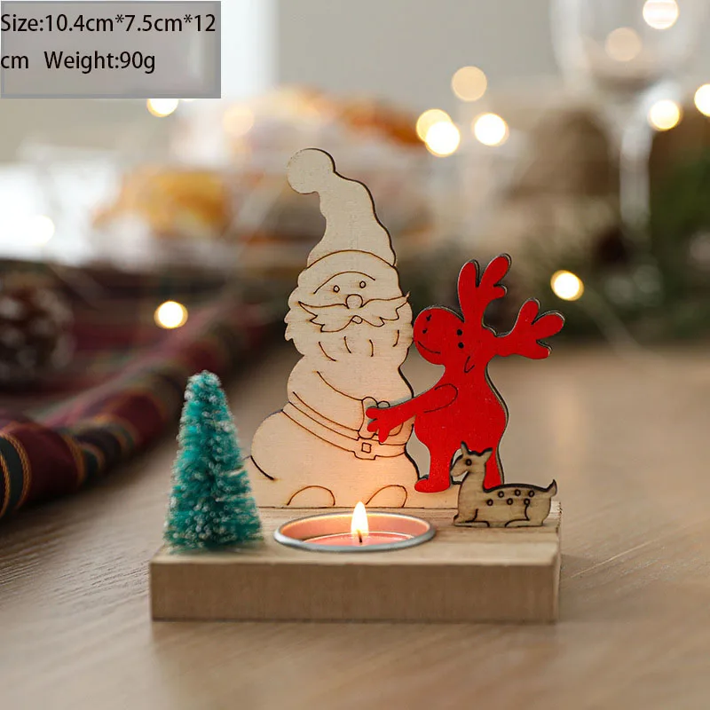 Christmas Candlestick Decoration Elk Wooden House Santa Claus Wooden Candlestick Decoration Window Table Christmas Decoration