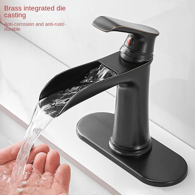 Bathroom washbasin washbasin bathroom washstand faucet hot and cold dual-purpose washbasin copper waterfall black