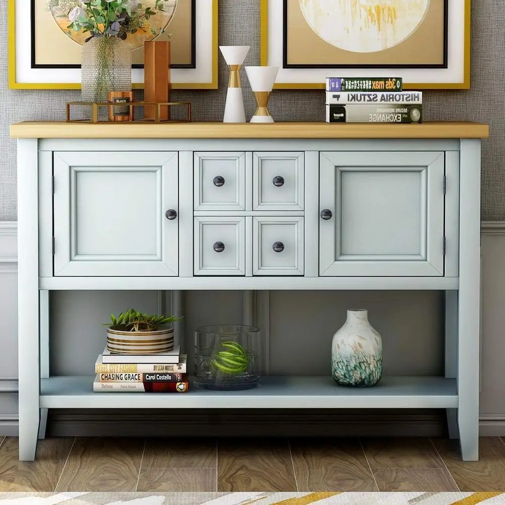 Modern Lime White Sideboard with Drawers and Bottom Shelf for Living, Dining, or Kitchen Area
