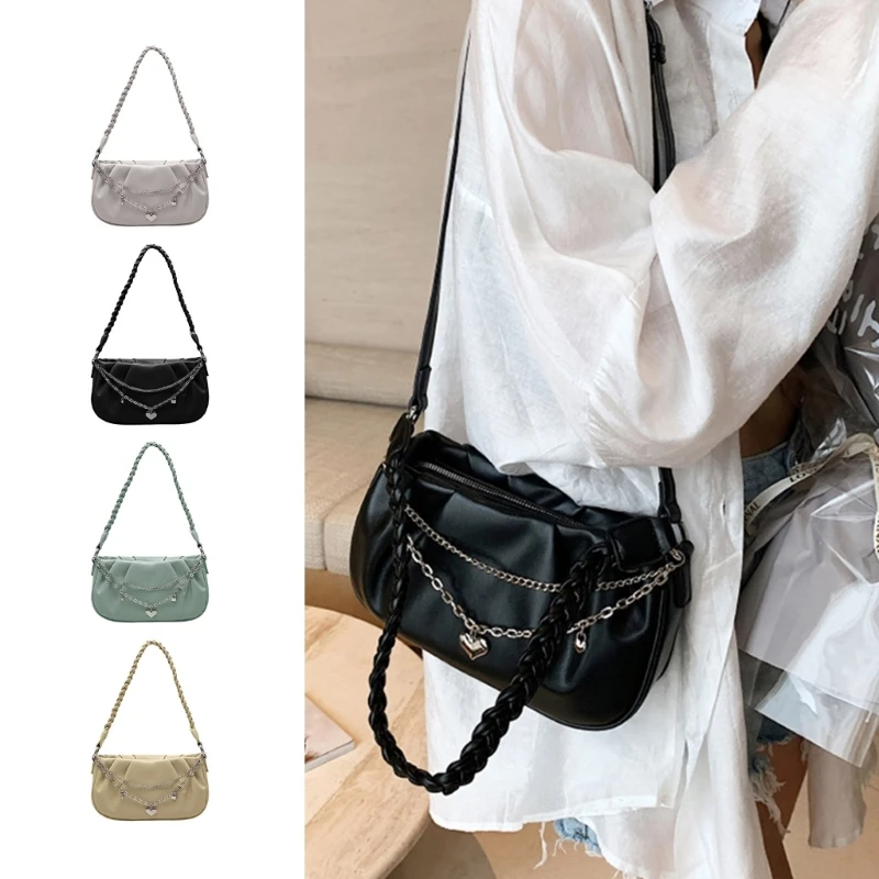 

Fashion Women Ruched Crossbody Bag Simple Solid Color PU Leather Shoulder Bag Female Daily Casual All-match Dating Handbag