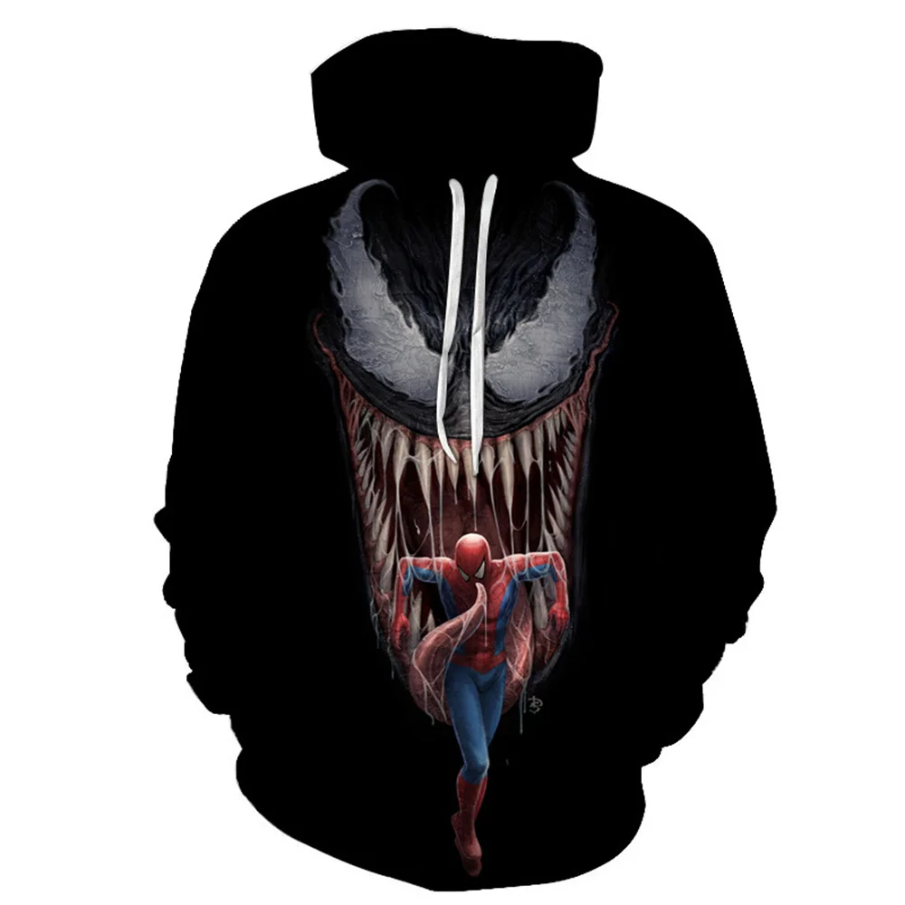 2024 Miniso Spider-Man Venom 3D Printed Men\'s Hoodie Jacket Outdoor Street Hip-Hop Sportswear Casual Men\'s Sports Sweatshirt