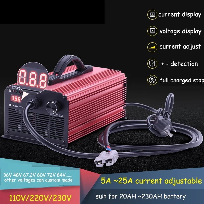 

Top 36V 48V 54.6V 58.8V 60V 67.2V 72V 84V Lithium Battery Charger 5A to 25A Li-ion Lipo Lifepo4 Fast Current Adjustable 16S 20S