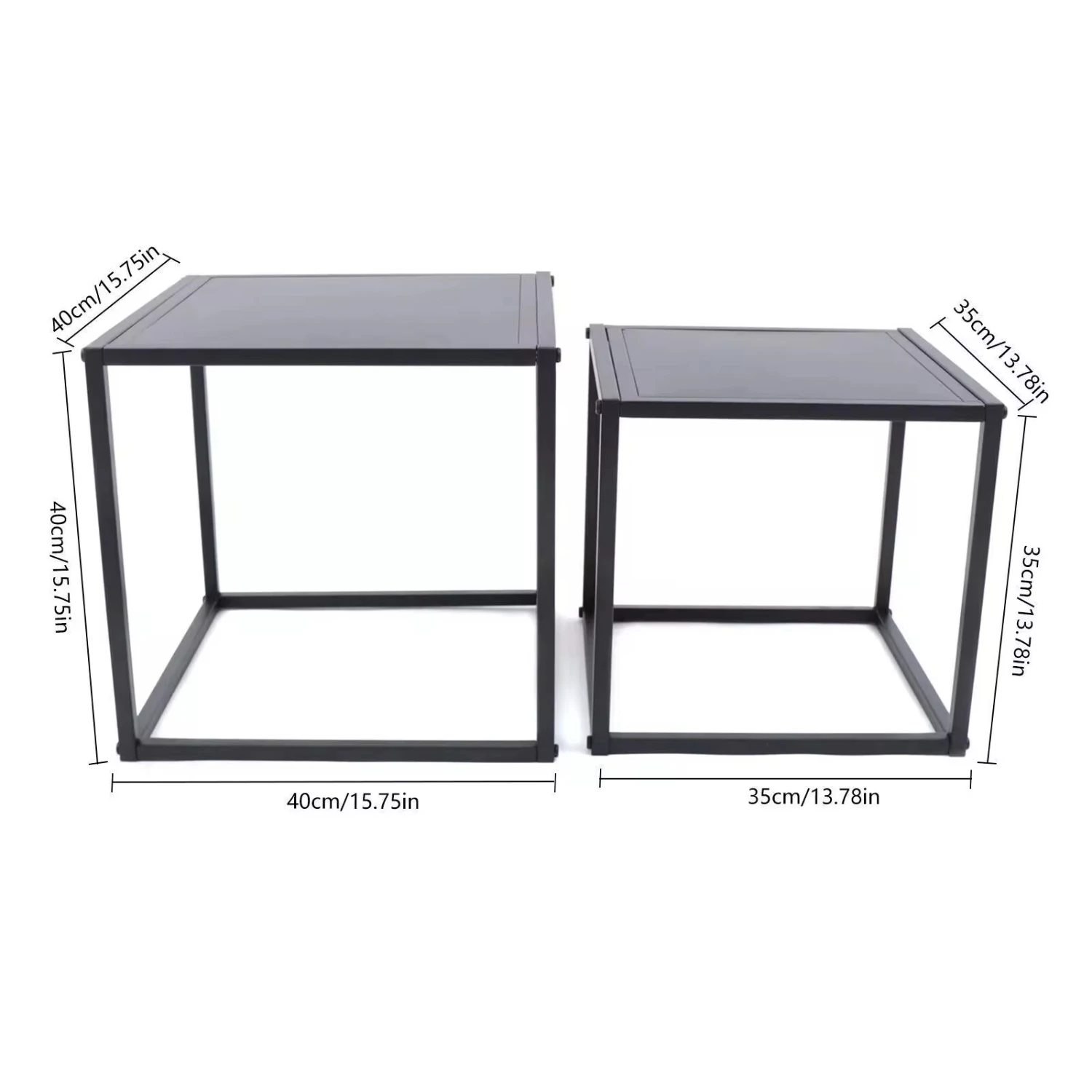 Mesa de centro quadrada Mesa final, mesa lateral de metal moderno, suporte preto fosco, suporte de escritório, 35*35*35cm, 40*40*40cm, 2 PCs