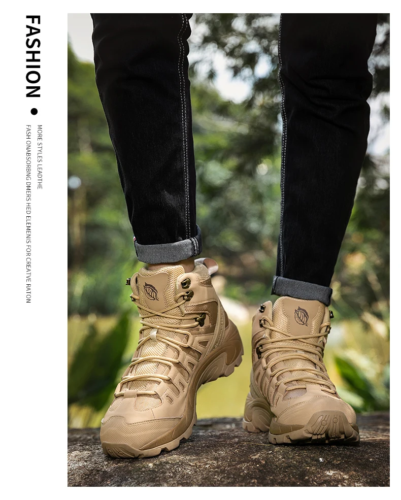 Taktische Herrenstiefel, wasserdichte Outdoor-Arbeits- und Jagdstiefel, ultraleichte, schnelltrocknende, rutschfeste Camping- und Armee-Stiefel mit Schnürung. – Detail 12