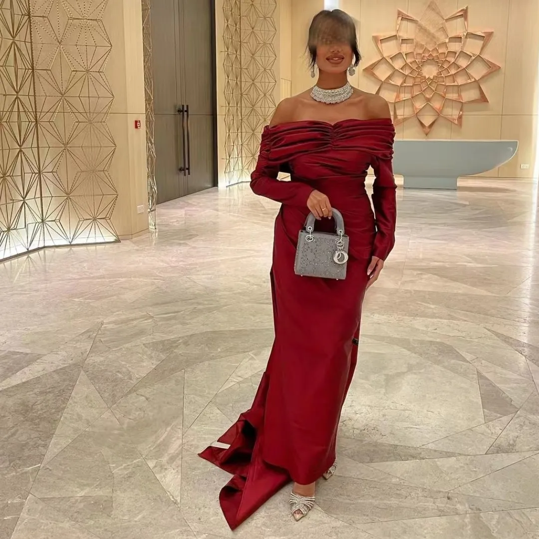 

Elegant Prom Dresses 2023 Backless Long Sleeves Off-The-Shoulder Mermaid Formal Occasion Dresses Saudi Arabia Vestidos De
