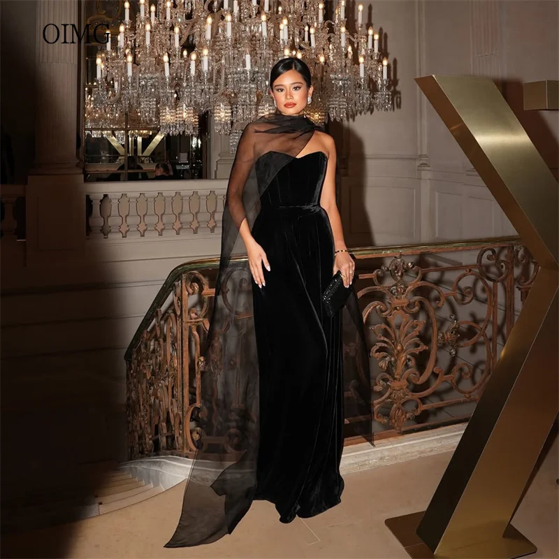 

OIMG Simple Black Strapless Mermaid Prom Gowns Backless Party Gown Velvet Floor Length Gala-ready Evening Dress Customized