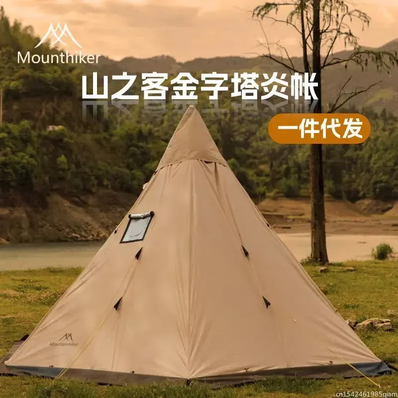 

MOUNTAINHIKER 3-4 Person Pyramid Tent Shelter Ultralight Outdoor Camping Teepee With Snow Skirt With Chimney Hole Hiking Tents