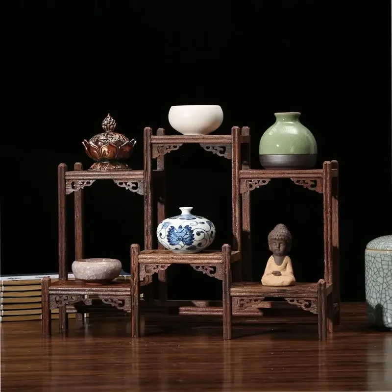 Chinese Kung Fu tea pot Crafts Display Holder Shelves Teapot Tea Set Wood carving Display Stand Decoration Home Tea Accessories