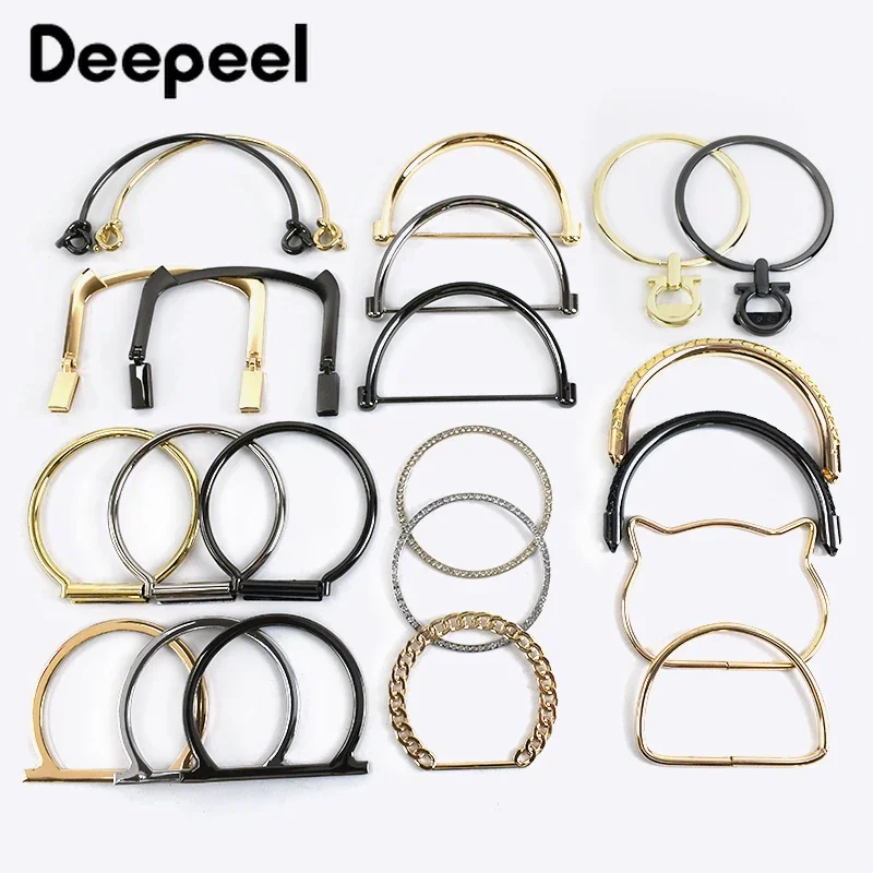 2Pcs Deepeel Metal Bag Handles DIY Handmade Sewing Brackets Purse Frame Handle for Making Handbag Hardware Wallet Accessories