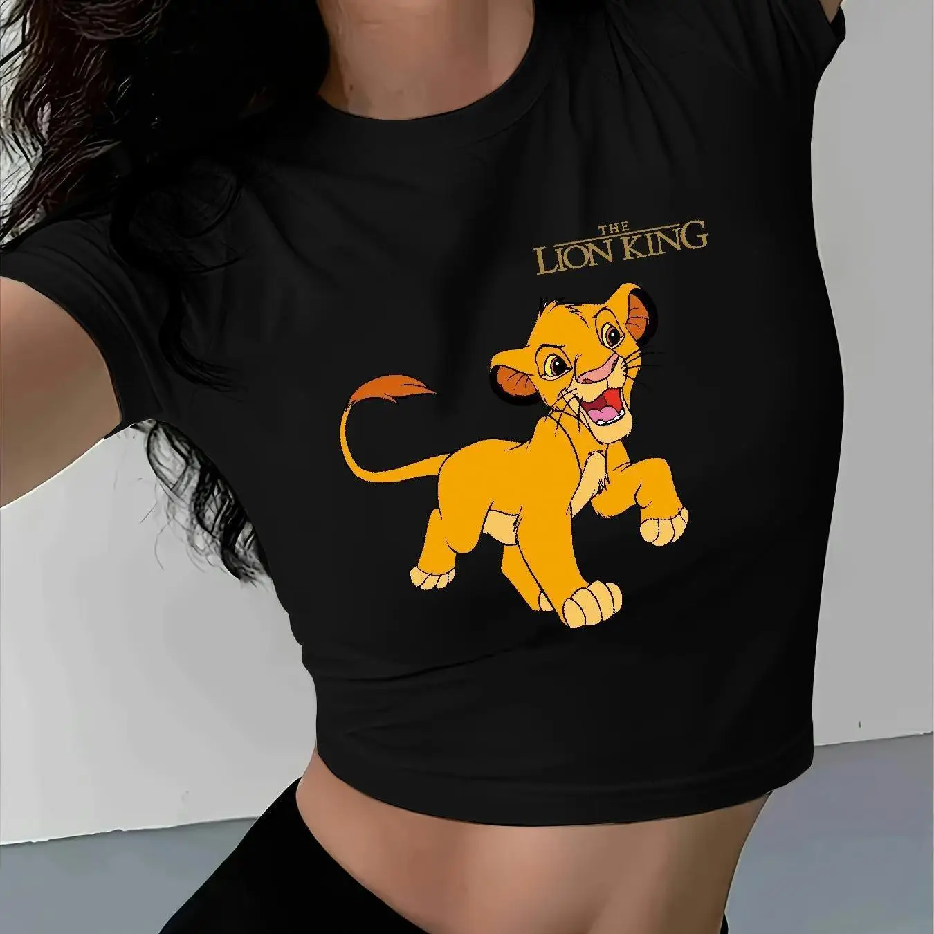 

Ladies' Y2K Style Lion King Pattern Round-neck T-shirt - White Short-sleeved Round-neck Spring and Summer Casual Wear T-shirt