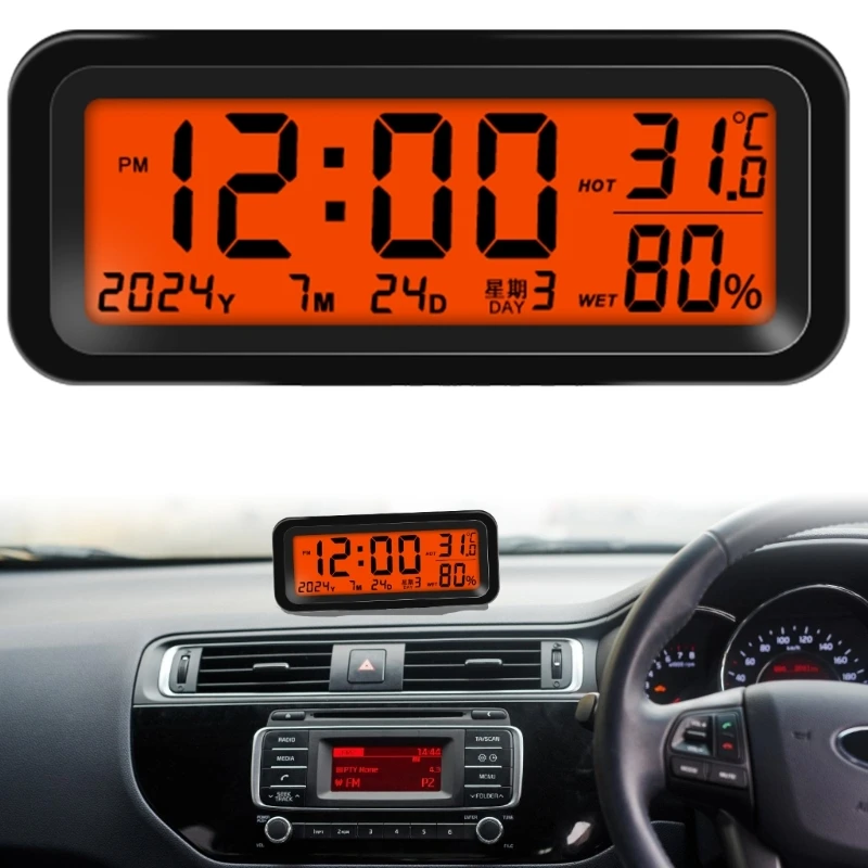 

Q39F Small Digital Clock,Solar Car Dashboard Clock Rechargeable, Car Truck Dashboard Time Date Temperature Humidity Display