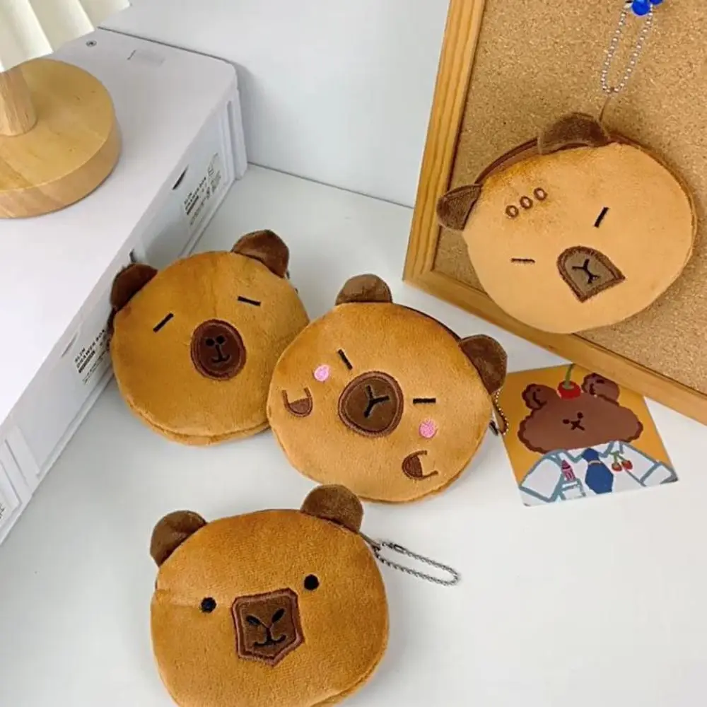 Cute Cartoon Capybara Coin Purse Plush Stuffed Toys Plush Doll Keychain Soft Small Wallet Guinea Pig Bag Pendant Children