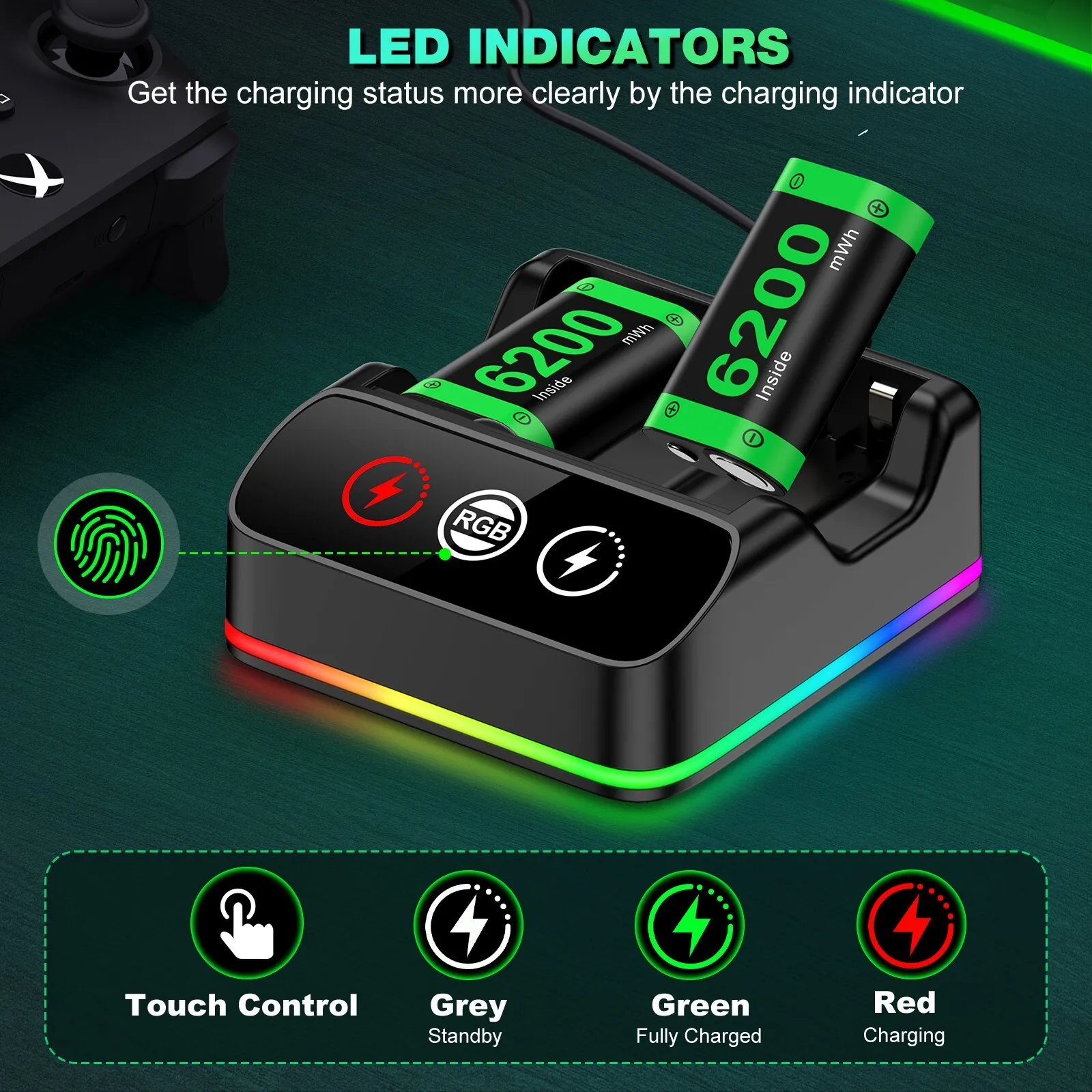 حزمة بطارية وحدة تحكم Xbox One القابلة لإعادة الشحن من BEBONCOOL، حزمة بطارية 2 × 6200 ميجاوات في الساعة لأجهزة Xbox One/Xbox Series X | س