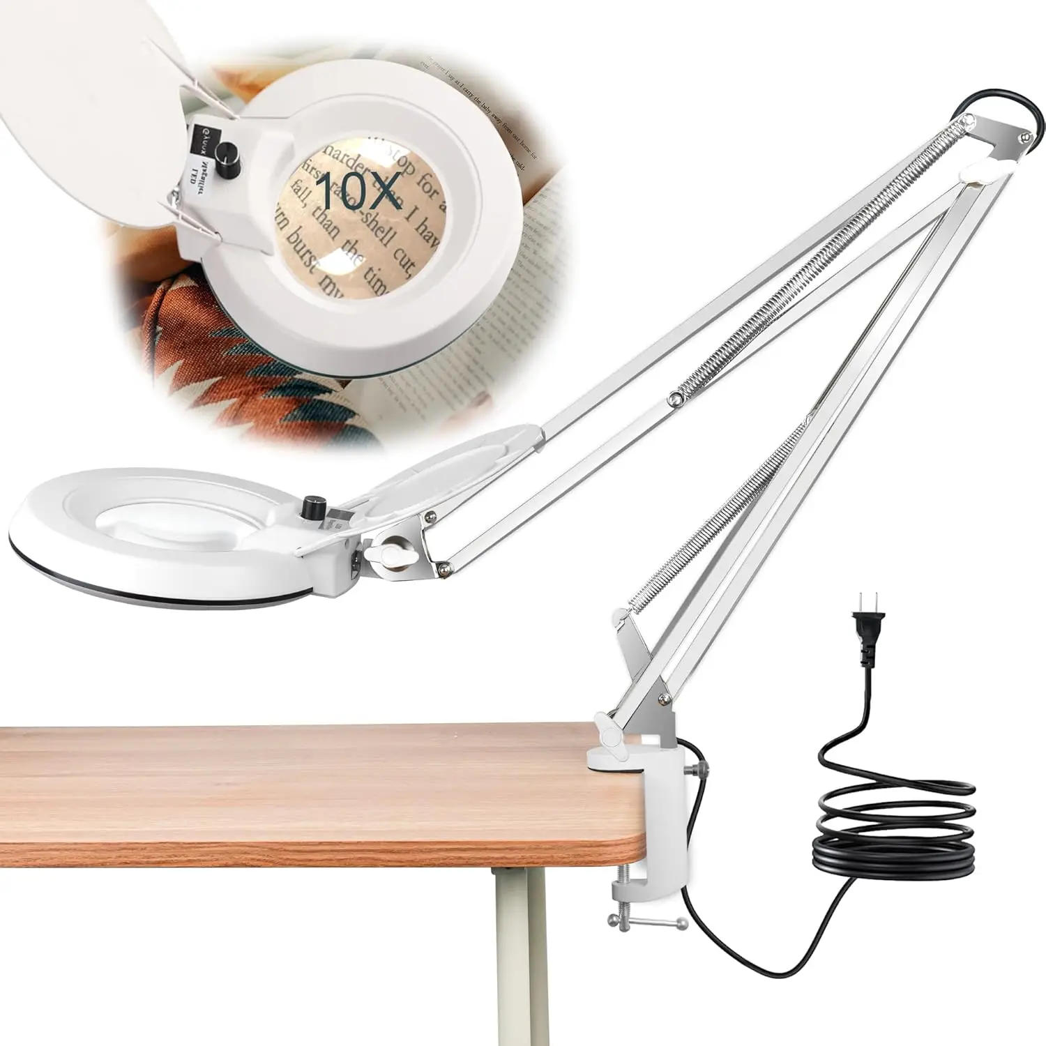 

10X Magnifying Glass with LED Dimmable Light, Adjustable Arm for Crafts Reading Painting