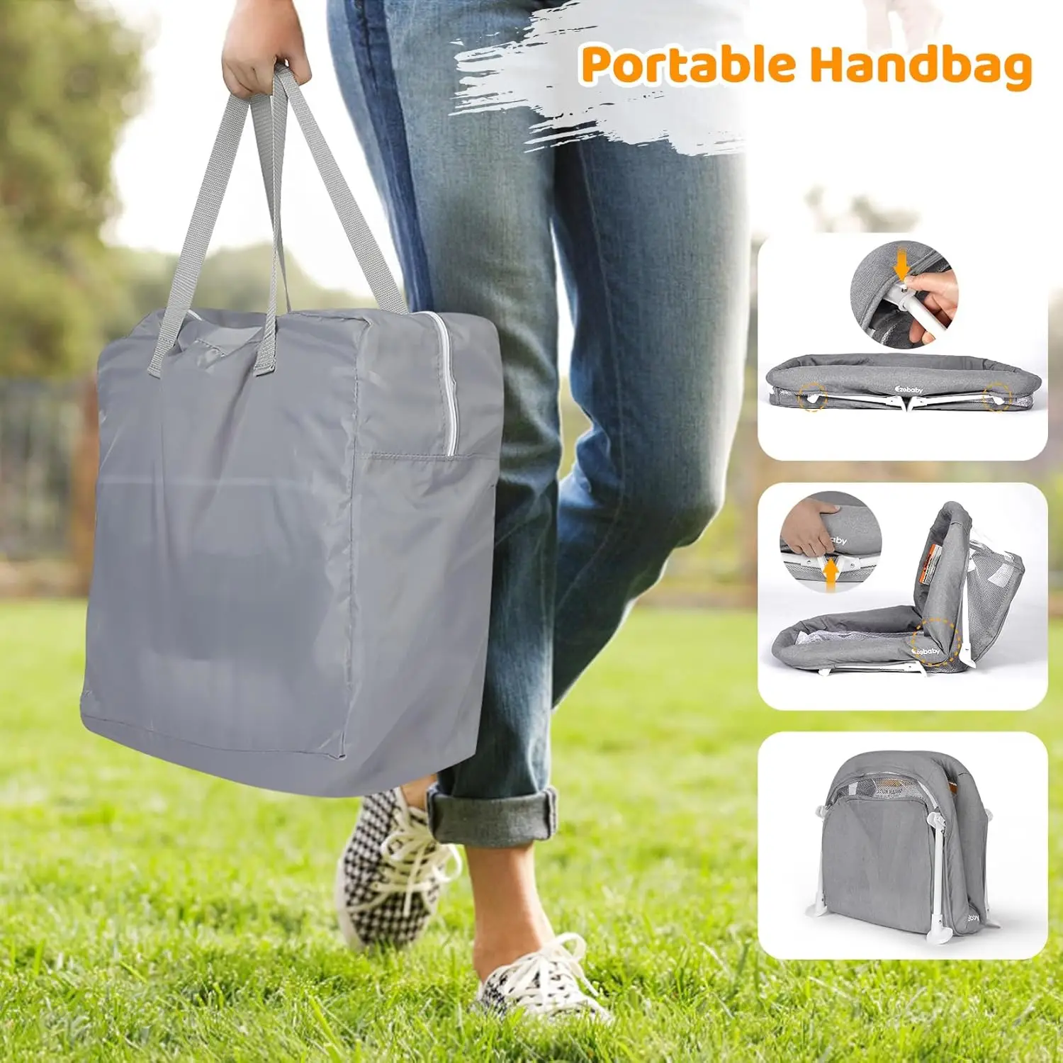 سرير سفر محمول من Ezebaby للأطفال من عمر 0 إلى 5 أشهر، سرير أطفال حديثي الولادة قابل للطي مع مرتبة مبطنة