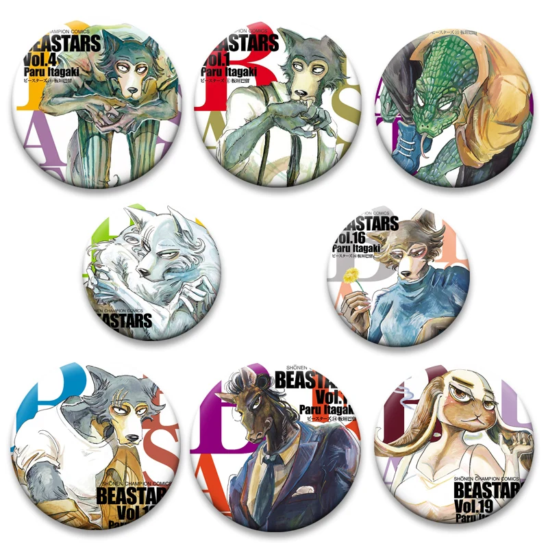 

Cute Anime Beastars Brooches Round Cartoon Badge Legoshi,Rouis,Hal,Gohin,Juno Lapel Pins for Backpack Clothes Accessorys Gifts
