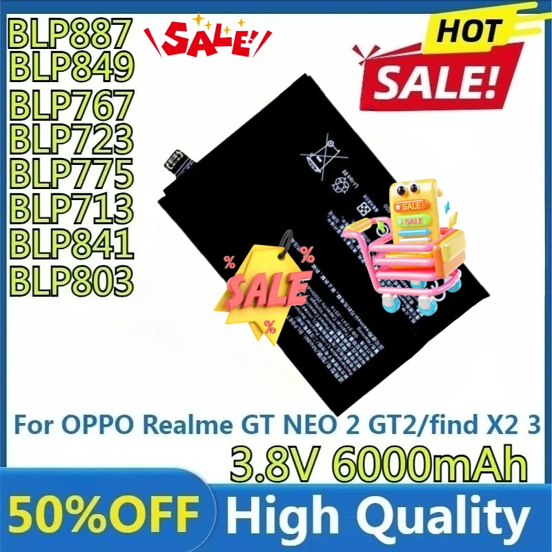 بطارية BLP887 لـ OPPO Realme GT NEO 2 GT2/find X2 3 Pro 5G /X/X50/8/Reno8/9/V3/V5/7 X7 X3 Pro/A7X/A7S F9pro/K5/6i C3 Narzo 10 #1