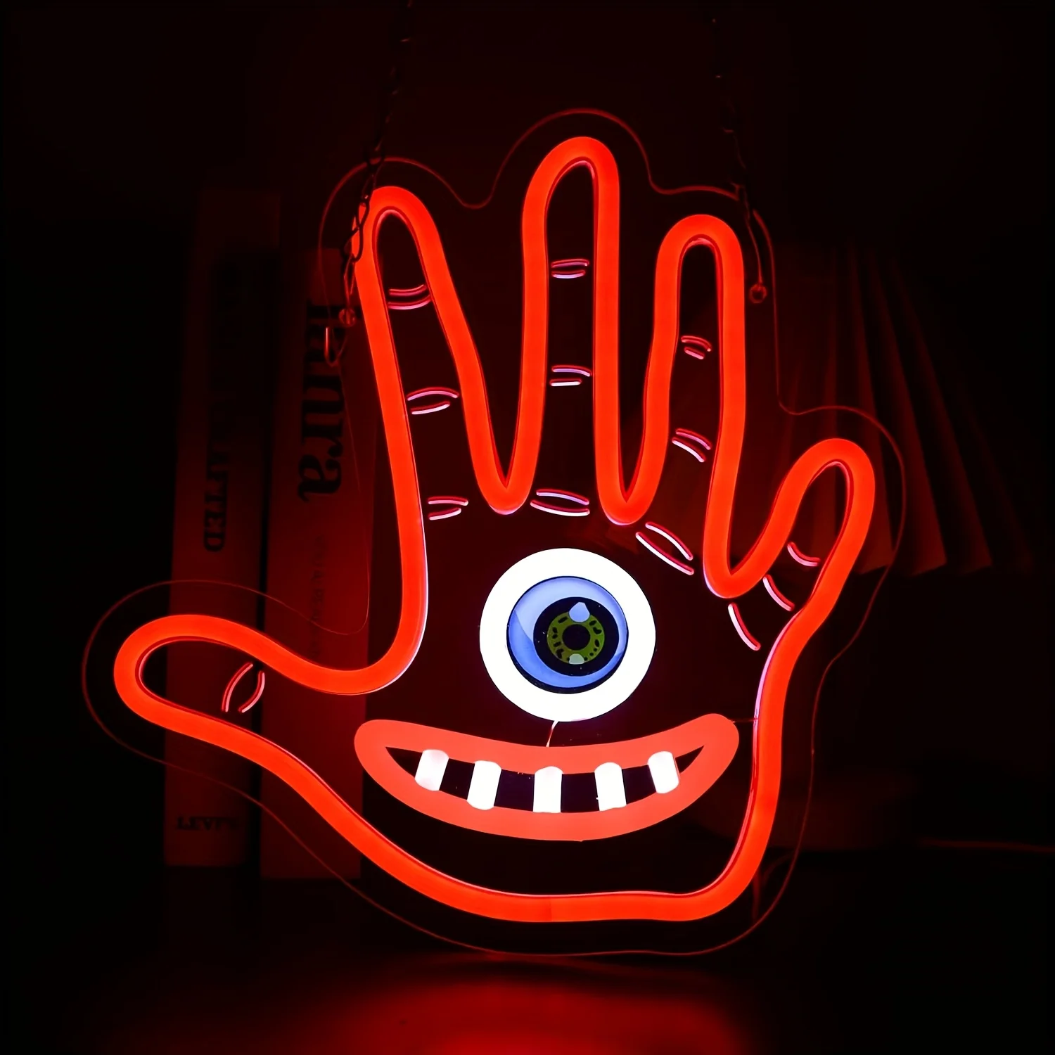 Fantasy Red Hand LED Neon Sign with Eye and Mouth for Bar Party Home Decor Unique Personality Trendy Wall Art Lighting