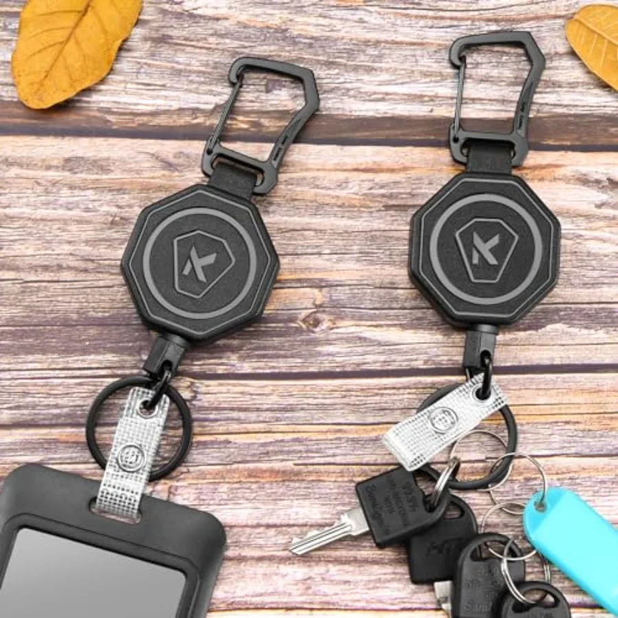 1 Pack Heavy Duty Retractable Keychain Clip Carabiner Badge Reel Holder Key Reel With 31.1