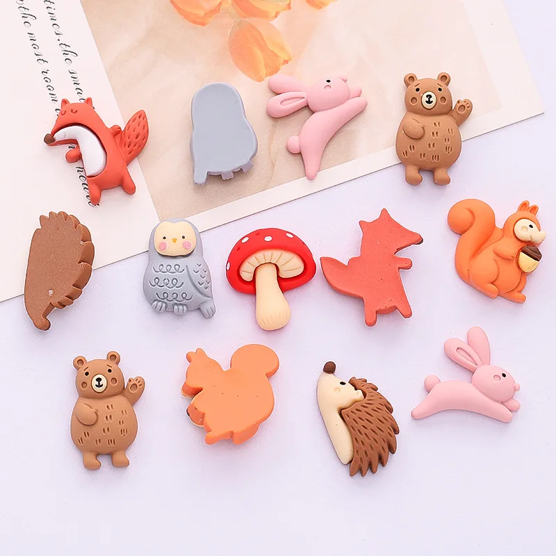 100pcs Kawaii Flatback Resin Cartoon Animal Owl Hedgehog Squirrel Decor Crafts DIY Scrapbook Jewelry Making Phone Case Accessory