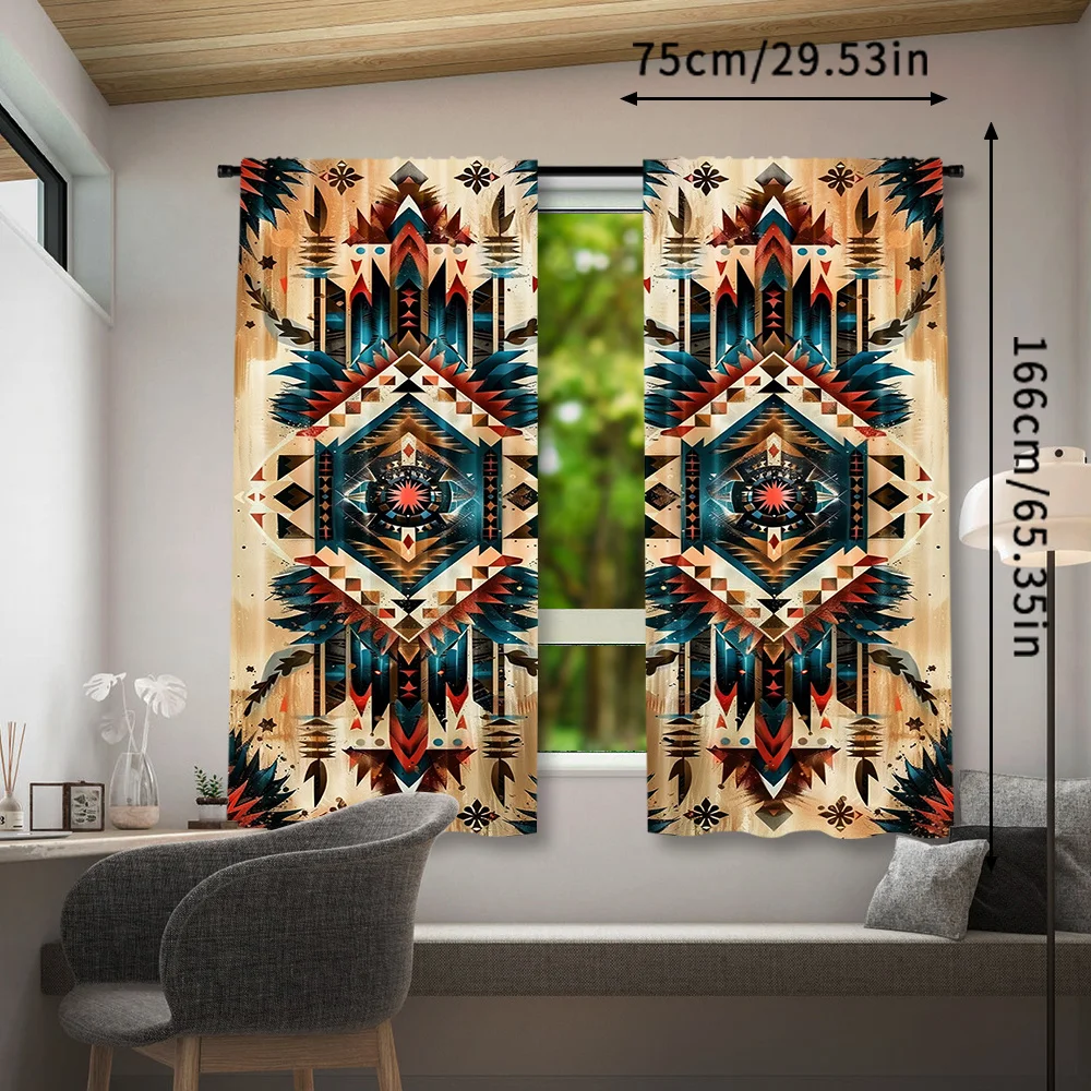 Bohemian Tribal Geometric Curtains Boho Drapes Southwestern Ethnic Style Window Treatment Living Room Bedroom Panel
