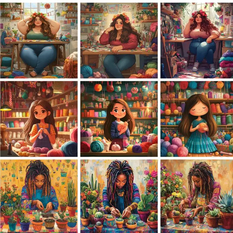 

PhotoCustom Diy Painting By Numbers Cartoon Girls Handpainted Acrylic Canvas For Adults Handpainted Wall Art Picture Diy Gift