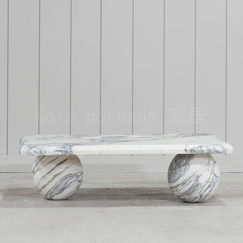 

A Marble coffee table with large white color, Nordic marble in the living room, small apartment simple household coffee table