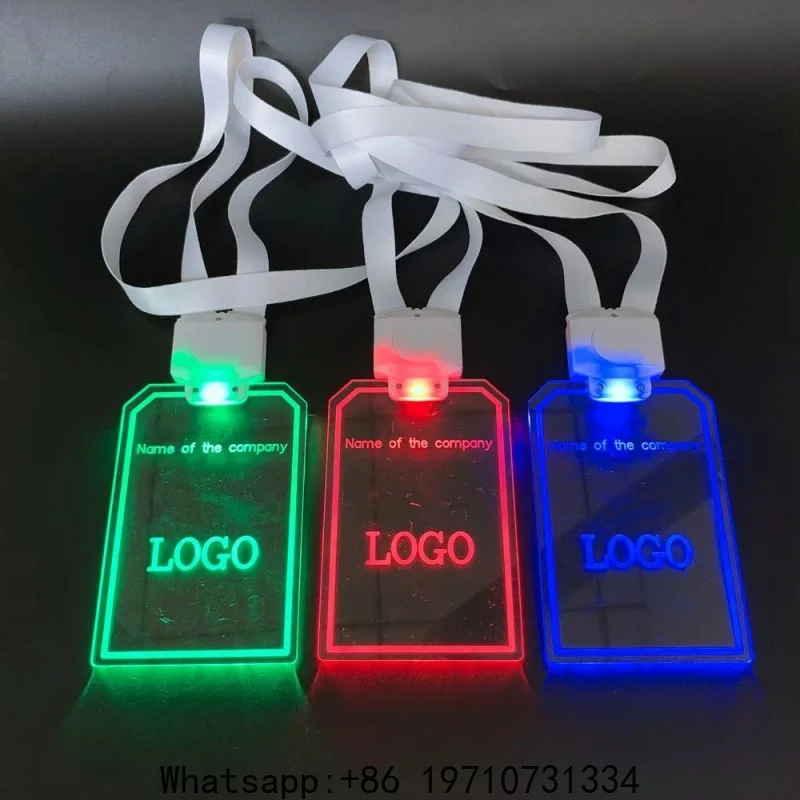 Customized. Luminous Lanyard Badge Work ID Lanyard 15 Colors LED Luminous Acrylic Engraved