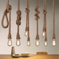 Retro hemp rope pendant lights E27 Lamp holder Indoor Lightings For Living Room/Loft/restaurant American style pendant lamp