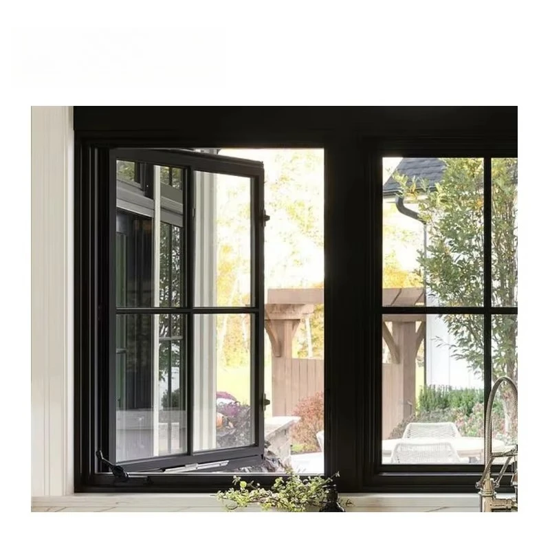Modern Design Double Casement Windows Insulated Glass Aluminum Alloy Crank Handle Swing Open Style Horizontal Opening for Hotels