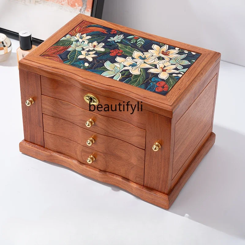 Rosewood Jewelry Box Solid Wood Large Capacity Wedding Three Gold Jewelry Chinese Style Storage Box