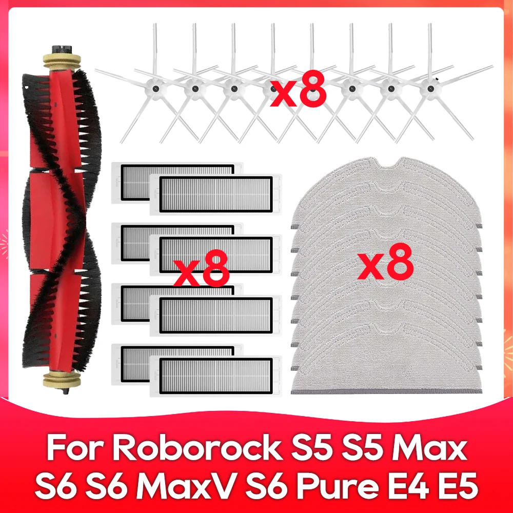 Kompatibel für ( Roborock S5, S5 Max, S6 MaxV, S6 Pure, E4, E5, S51, S52, S55 ) Walze Seitenbürste Filter Wischmopp Zubehör Teil