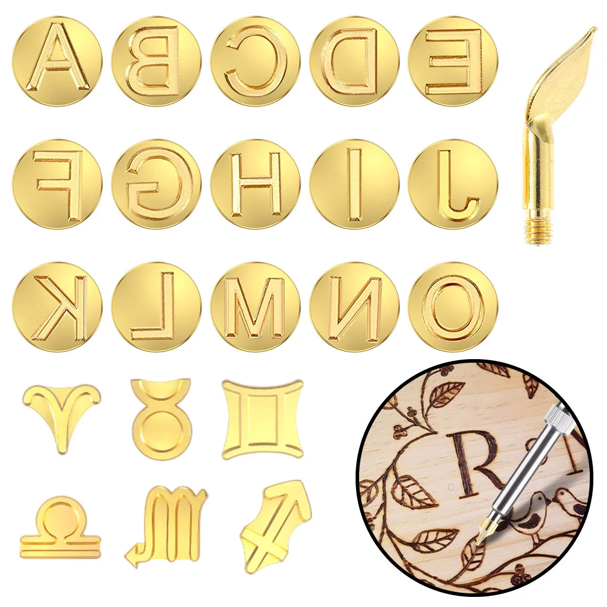 

12/28Pcs Wood Burning Tips with Alphabet Number Unique Patterns，Wood Burning Tips Embossing Carving DIY Crafts Tool